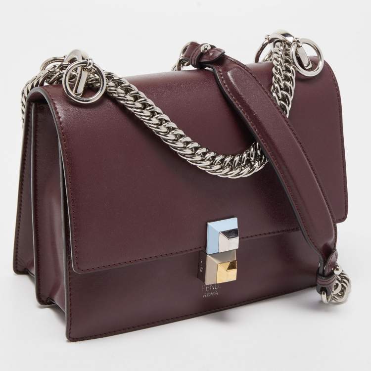 Pre Owned Fendi Burgundy Leather Small Kan I Chain Shoulder Bag