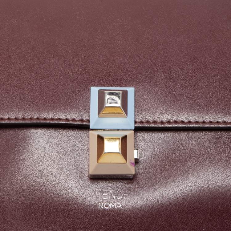 Pre Owned Fendi Burgundy Leather Small Kan I Chain Shoulder Bag