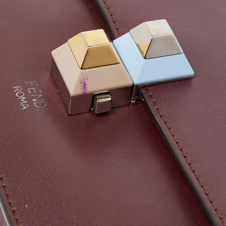 Pre Owned Fendi Burgundy Leather Small Kan I Chain Shoulder Bag