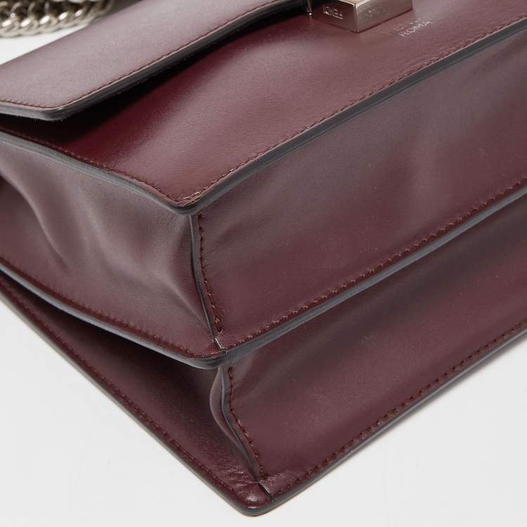 Pre Owned Fendi Burgundy Leather Small Kan I Chain Shoulder Bag