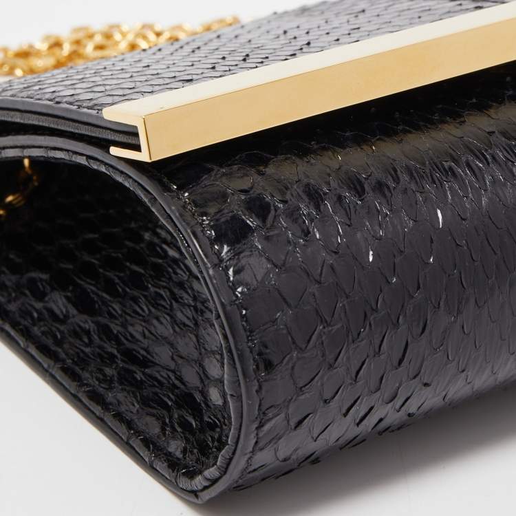 Pre Owned Fendi Black Elaphe Watersnake Leather Rush Chain Clutch