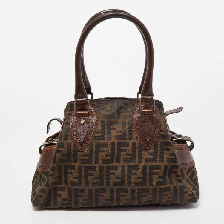 Pre Owned Fendi Brown Zucca Canvas and Leather Small Zucca Chef De Jour Bag