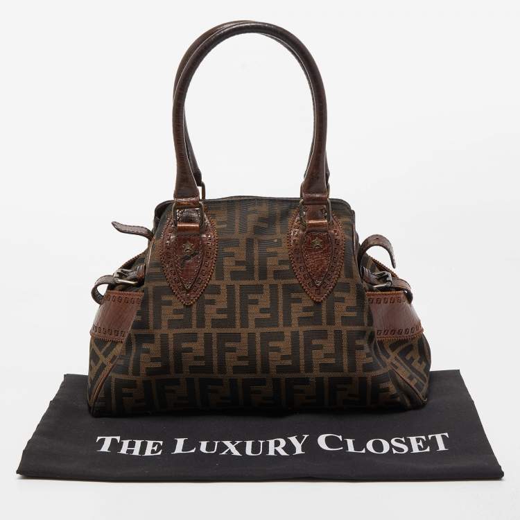 Pre Owned Fendi Brown Zucca Canvas and Leather Small Zucca Chef De Jour Bag