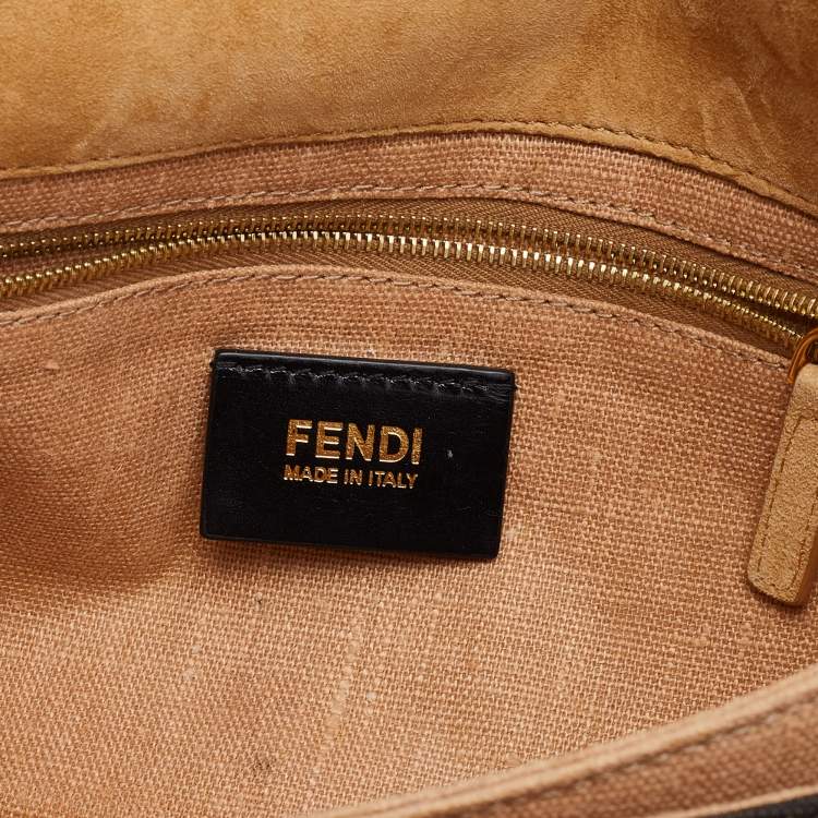 Pre Owned Fendi Tobacco Pequin Canvas and Leather Small Claudia Shoulder Bag