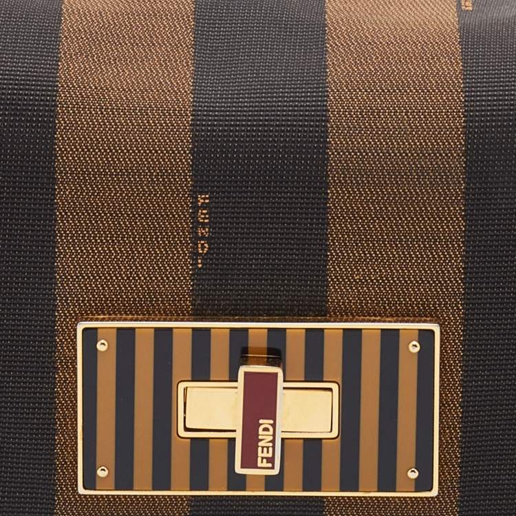 Pre Owned Fendi Tobacco Pequin Canvas and Leather Small Claudia Shoulder Bag