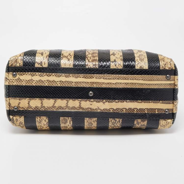 Pre Owned Fendi Beige/Black Python Leather Large Peekaboo Top Handle Bag