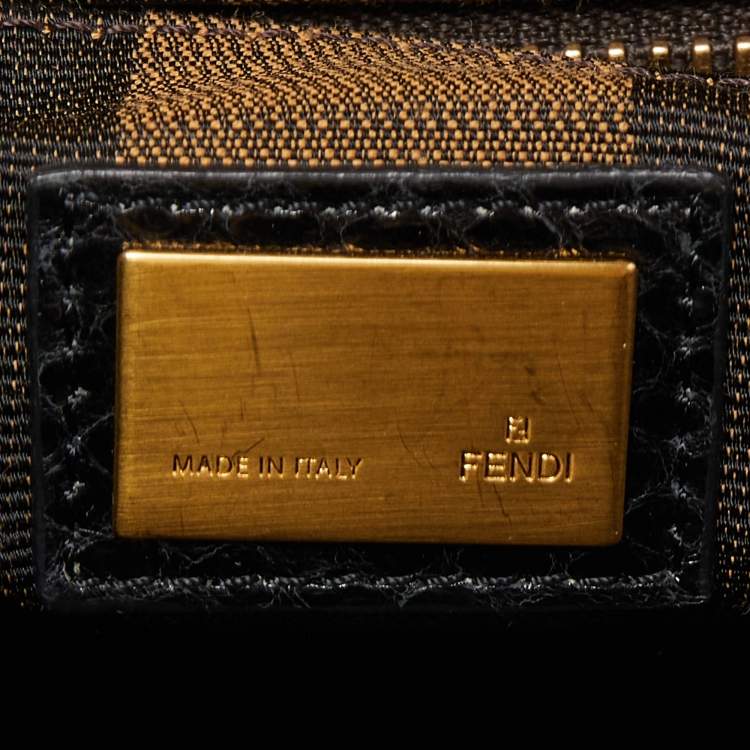 Pre Owned Fendi Beige/Black Python Leather Large Peekaboo Top Handle Bag