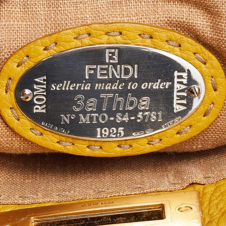 Pre Owned Fendi Yellow Selleria Leather Medium Peekaboo Top Handle Bag