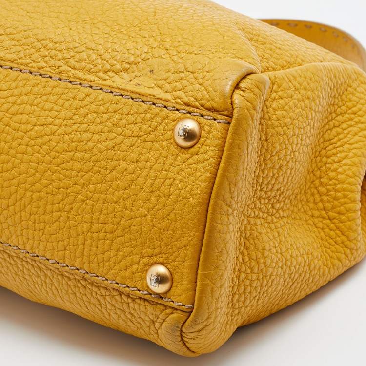 Pre Owned Fendi Yellow Selleria Leather Medium Peekaboo Top Handle Bag