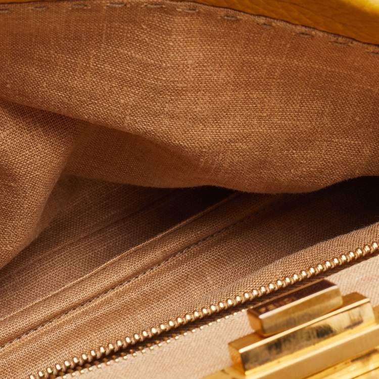 Pre Owned Fendi Yellow Selleria Leather Medium Peekaboo Top Handle Bag