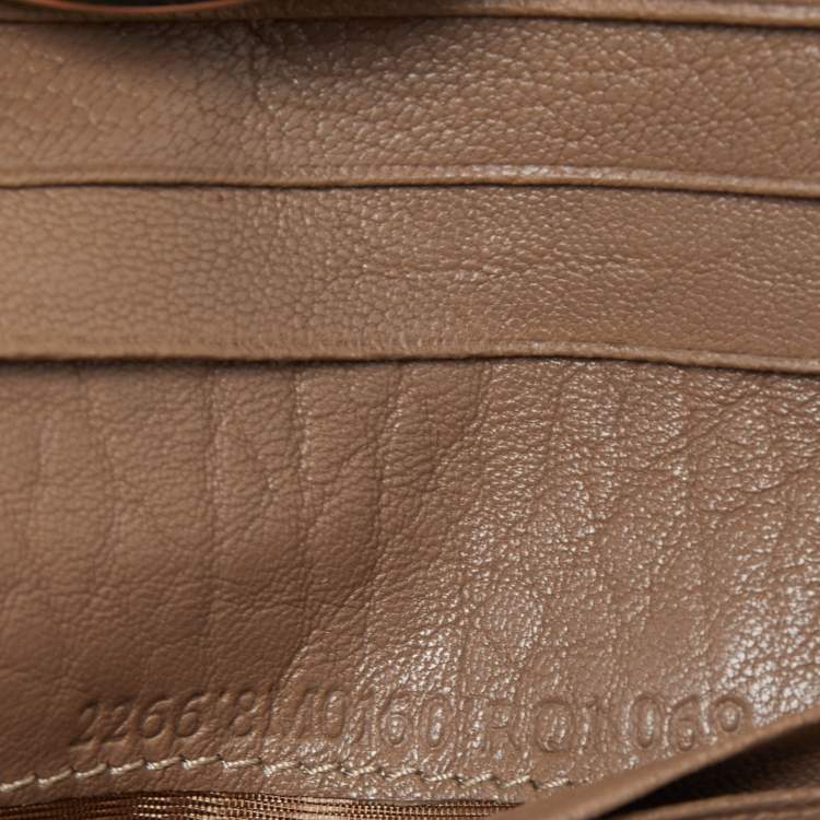 Pre Owned Fendi Dark Beige Leather Compact Flap Wallet
