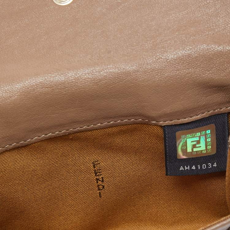 Pre Owned Fendi Dark Beige Leather Compact Flap Wallet