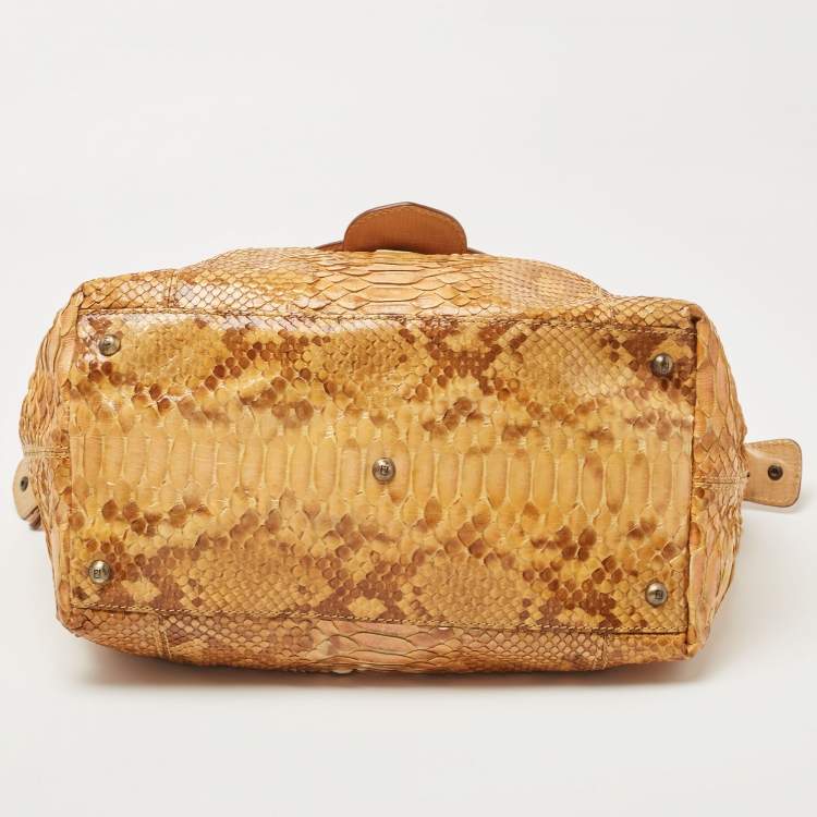 Pre Owned Fendi Orange/Brown Python B Shoulder Bag