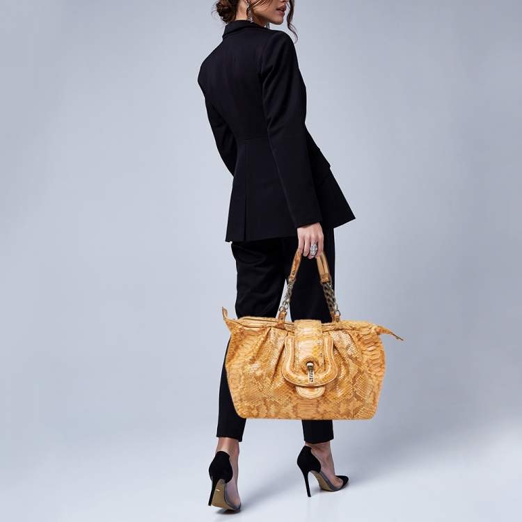 Pre Owned Fendi Orange/Brown Python B Shoulder Bag
