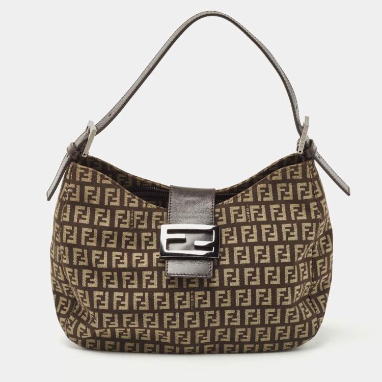 Fendi Zucchino Shoulder Bag Authentic Brown Canvas Black -  Norway