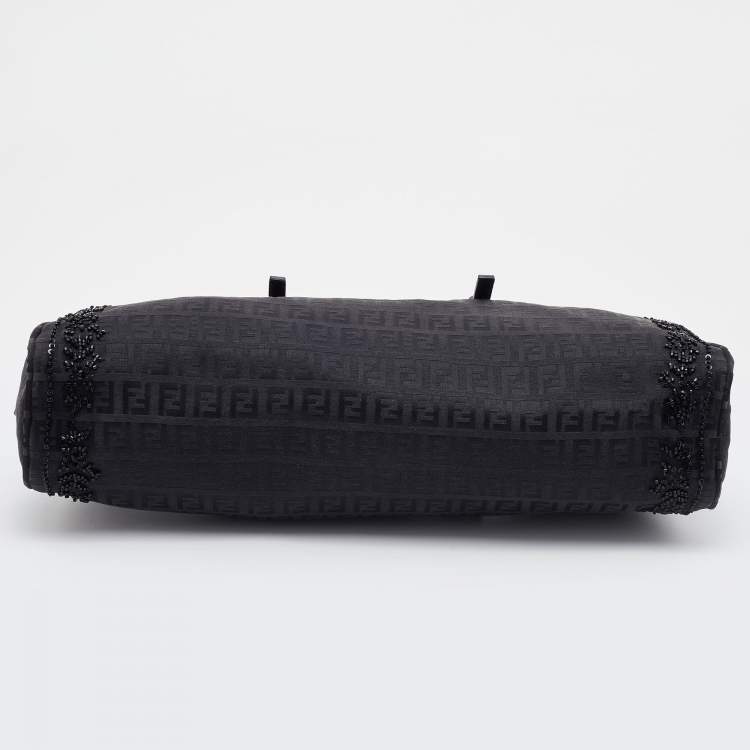 Pre Owned Fendi Black Zucca Canvas and Leather Embellished Bowler Bag