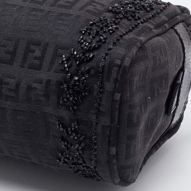 Pre Owned Fendi Black Zucca Canvas and Leather Embellished Bowler Bag
