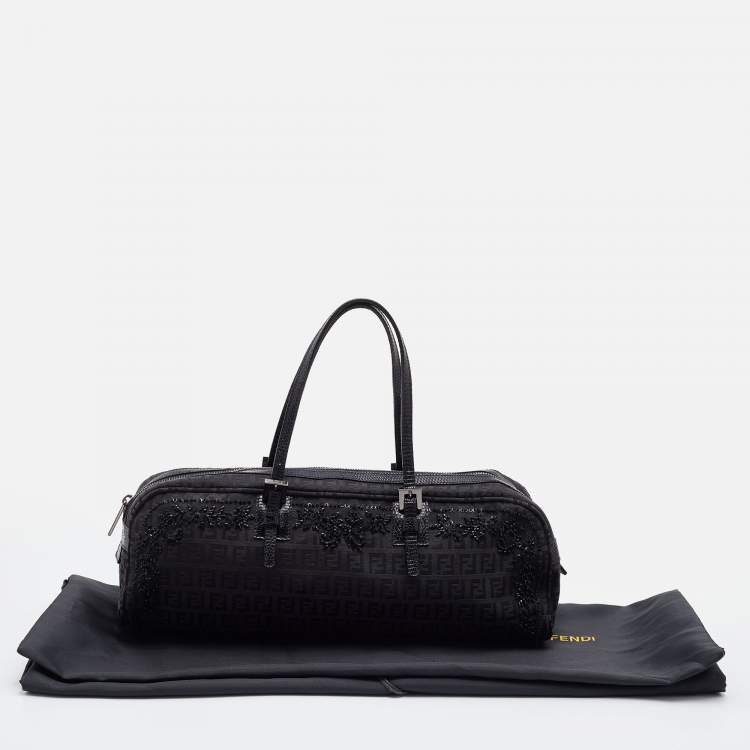 Pre Owned Fendi Black Zucca Canvas and Leather Embellished Bowler Bag