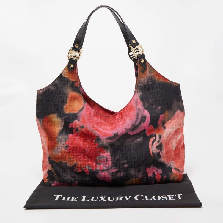 Pre Owned Fendi Multicolor Floral Print Zucca Fabric Shoulder Bag