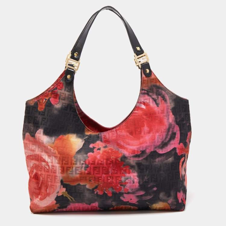 Pre Owned Fendi Multicolor Floral Print Zucca Fabric Shoulder Bag