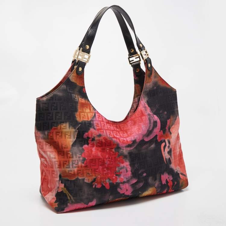 Pre Owned Fendi Multicolor Floral Print Zucca Fabric Shoulder Bag