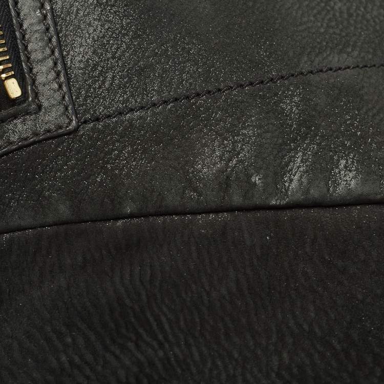 Pre Owned Fendi Black Shimmer Suede Front Zip Chain Tote