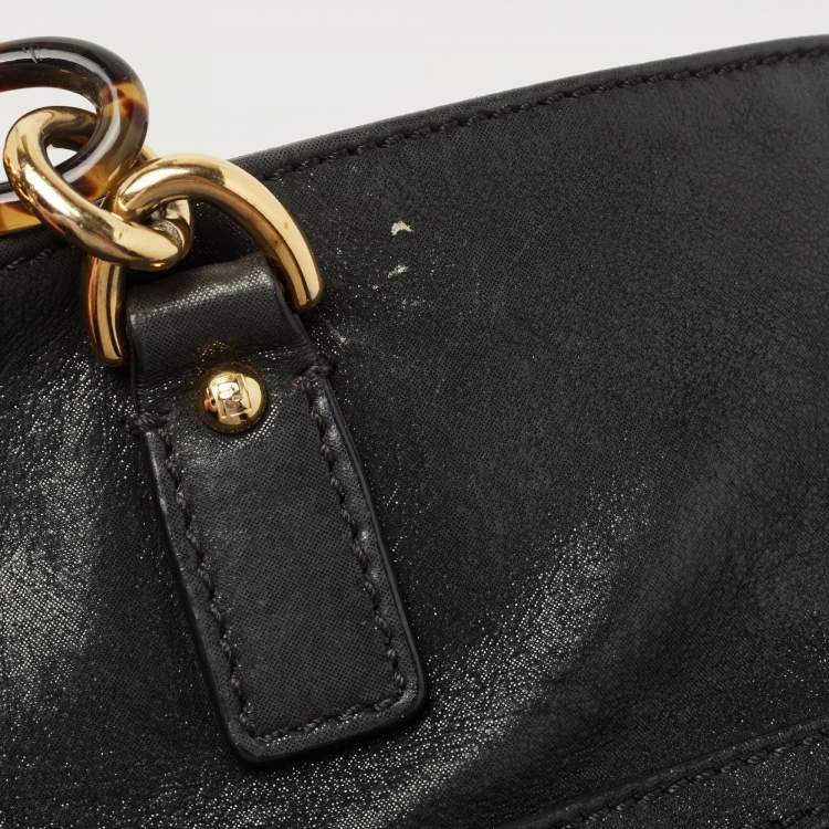 Pre Owned Fendi Black Shimmer Suede Front Zip Chain Tote