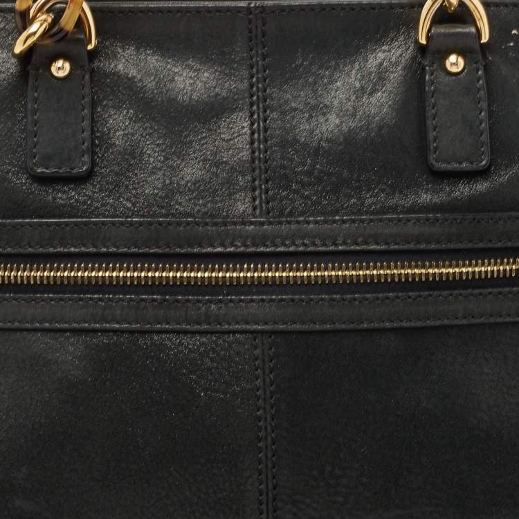 Pre Owned Fendi Black Shimmer Suede Front Zip Chain Tote