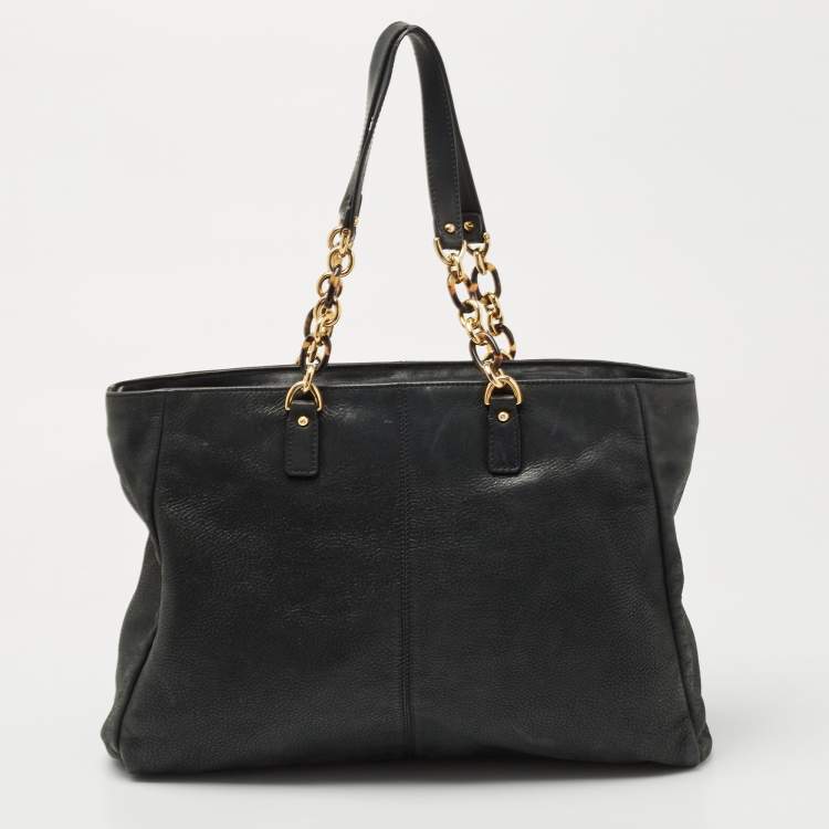 Pre Owned Fendi Black Shimmer Suede Front Zip Chain Tote