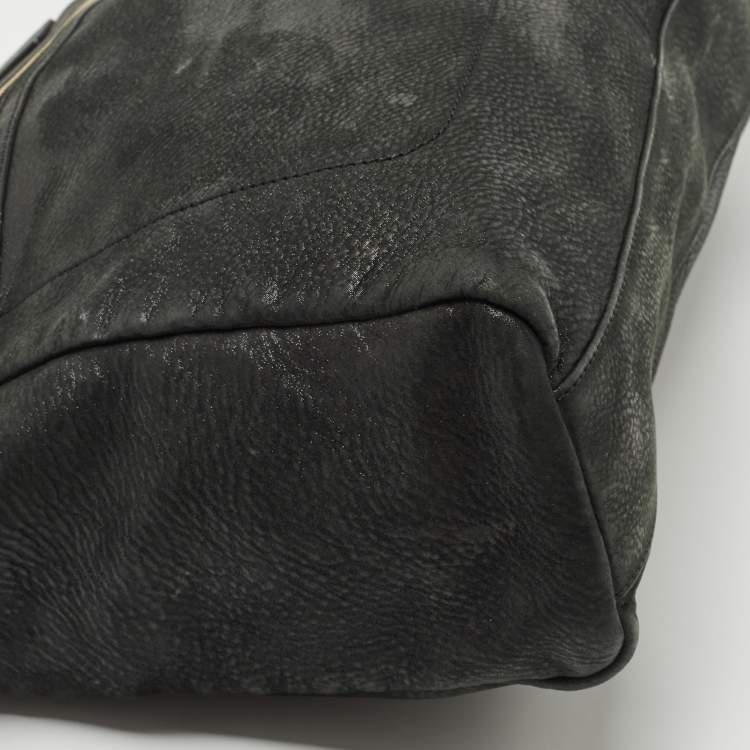 Pre Owned Fendi Black Shimmer Suede Front Zip Chain Tote