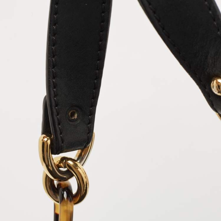Pre Owned Fendi Black Shimmer Suede Front Zip Chain Tote