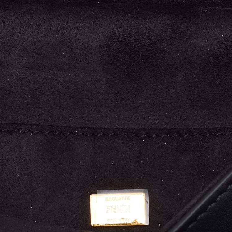 Pre Owned Fendi Black Embellished Leather Micro Double Baguette Bag