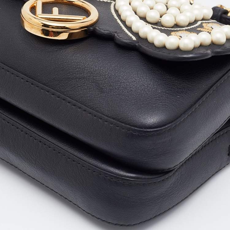 Pre Owned Fendi Black Embellished Leather Micro Double Baguette Bag