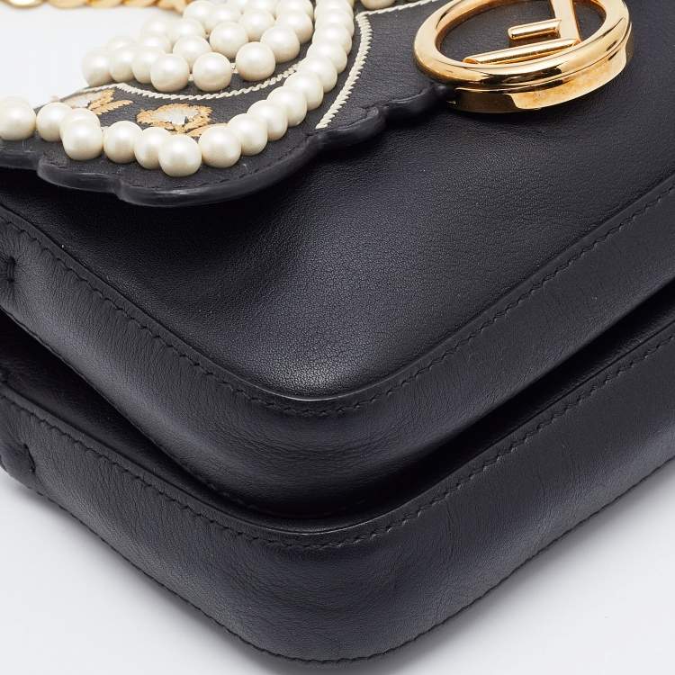 Pre Owned Fendi Black Embellished Leather Micro Double Baguette Bag