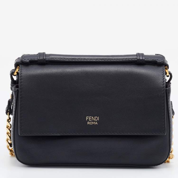 Pre Owned Fendi Black Embellished Leather Micro Double Baguette Bag