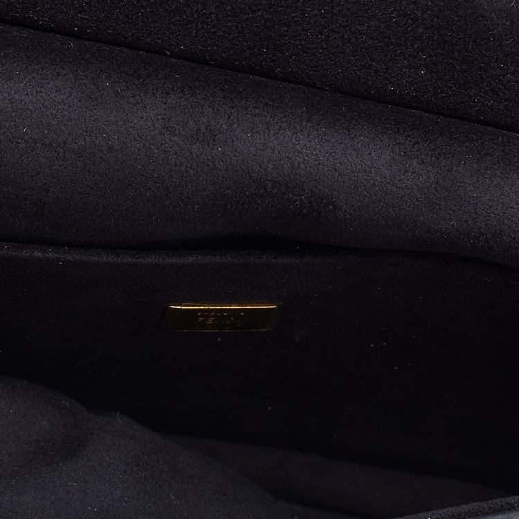 Pre Owned Fendi Black Embellished Leather Micro Double Baguette Bag