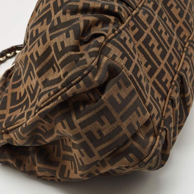Pre Owned Fendi Tobacco Zucca Canvas and Patent Leather Large Mia Hobo