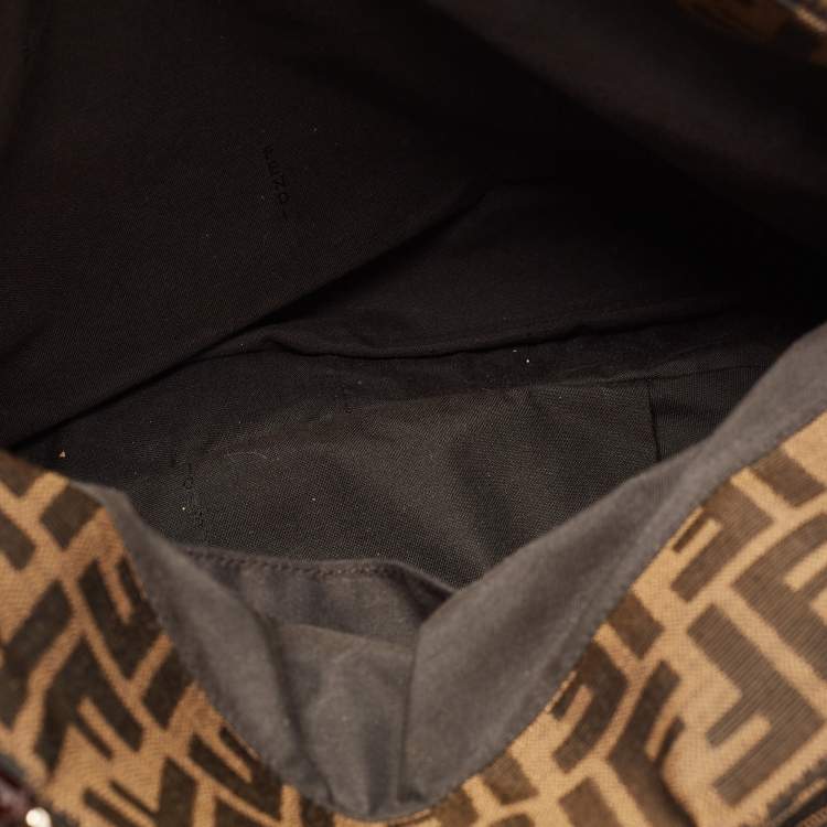 Pre Owned Fendi Tobacco Zucca Canvas and Patent Leather Large Mia Hobo