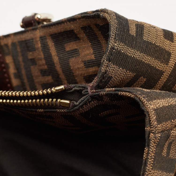 Pre Owned Fendi Tobacco Zucca Canvas and Patent Leather Large Mia Hobo