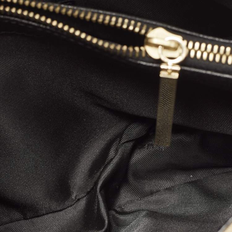 Pre Owned Fendi Black/Beige Leather and Canvas Logo Shoulder Bag