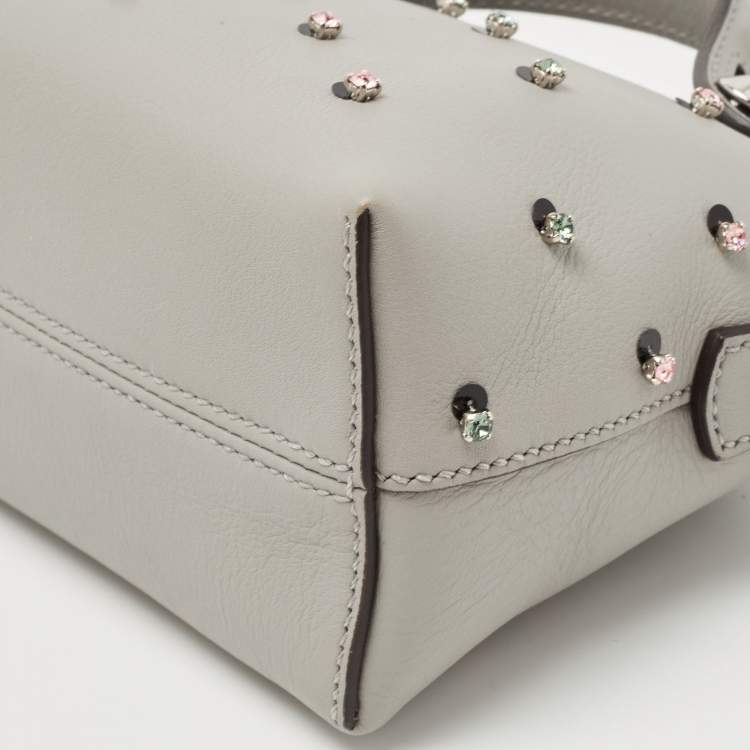 Pre Owned Fendi Grey Leather Mini Crystals Embellished By The Way Crossbody Bag