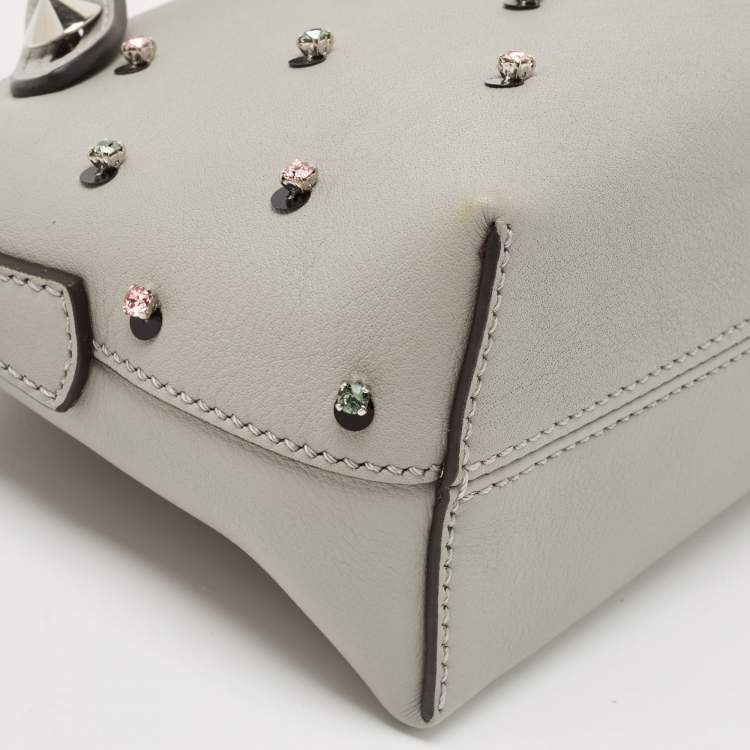 Pre Owned Fendi Grey Leather Mini Crystals Embellished By The Way Crossbody Bag