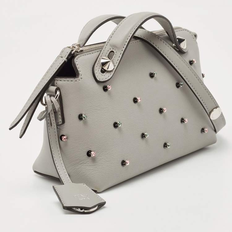 Pre Owned Fendi Grey Leather Mini Crystals Embellished By The Way Crossbody Bag