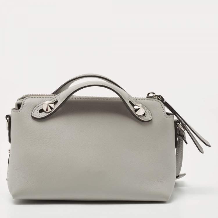 Pre Owned Fendi Grey Leather Mini Crystals Embellished By The Way Crossbody Bag