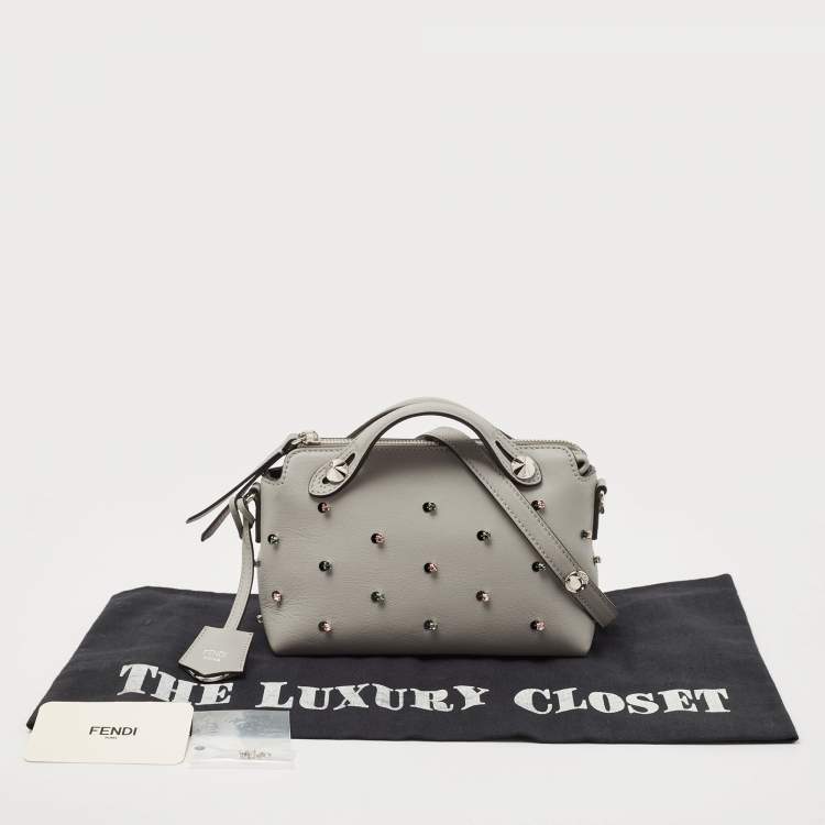Pre Owned Fendi Grey Leather Mini Crystals Embellished By The Way Crossbody Bag