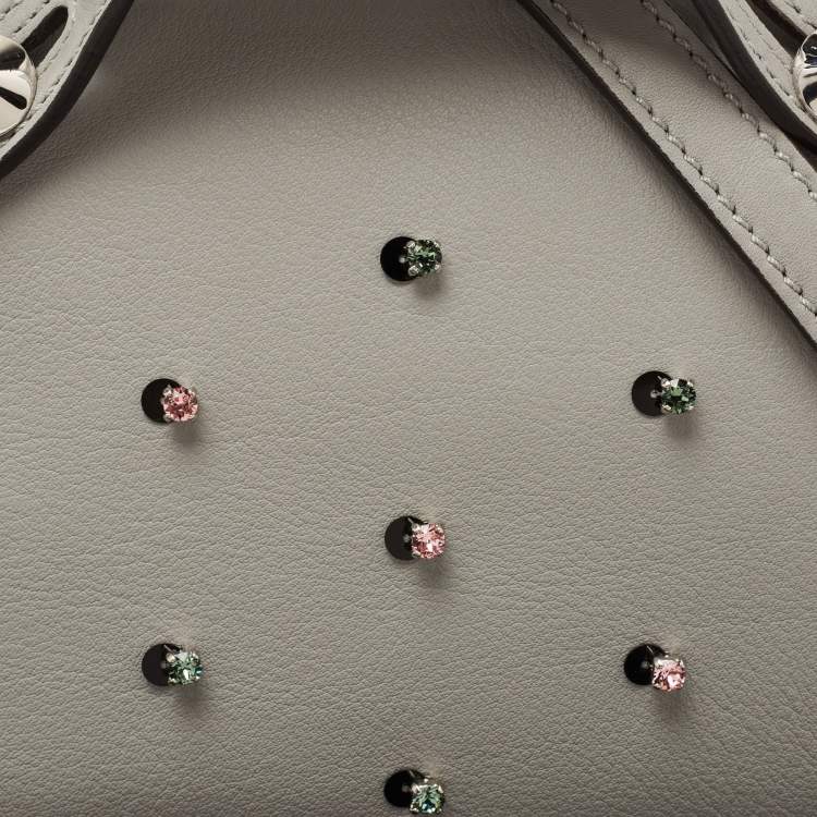 Pre Owned Fendi Grey Leather Mini Crystals Embellished By The Way Crossbody Bag