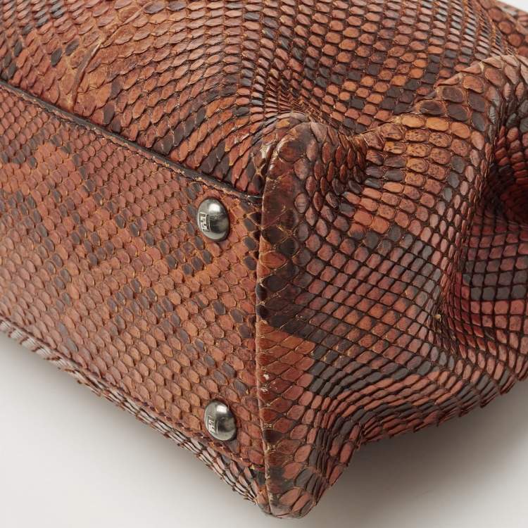 Pre Owned Fendi Brown Python Medium Peekaboo Top Handle Bag