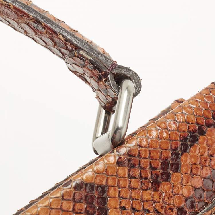 Pre Owned Fendi Brown Python Medium Peekaboo Top Handle Bag