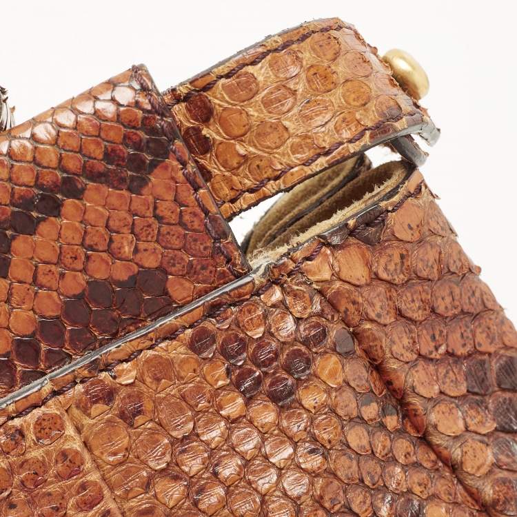 Pre Owned Fendi Brown Python Medium Peekaboo Top Handle Bag