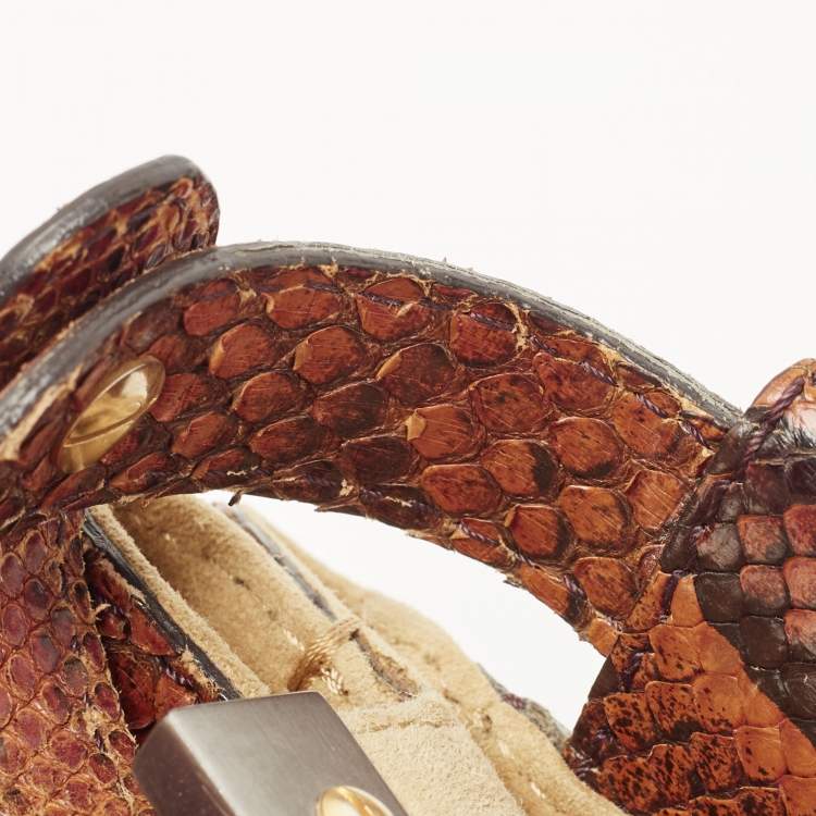 Pre Owned Fendi Brown Python Medium Peekaboo Top Handle Bag